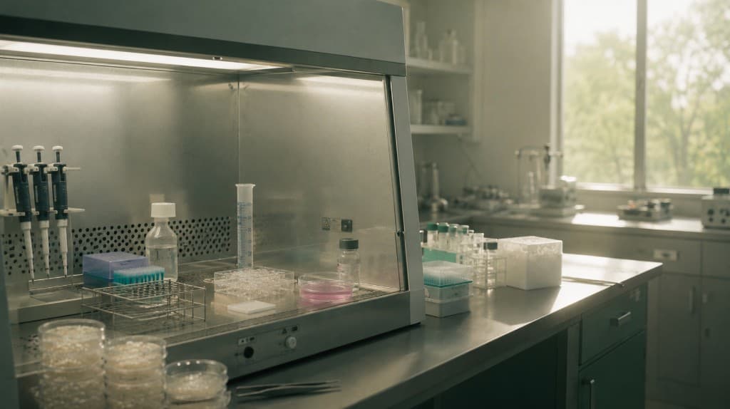 Tissue-engineering wet lab with laminar hood and scaffold samples
